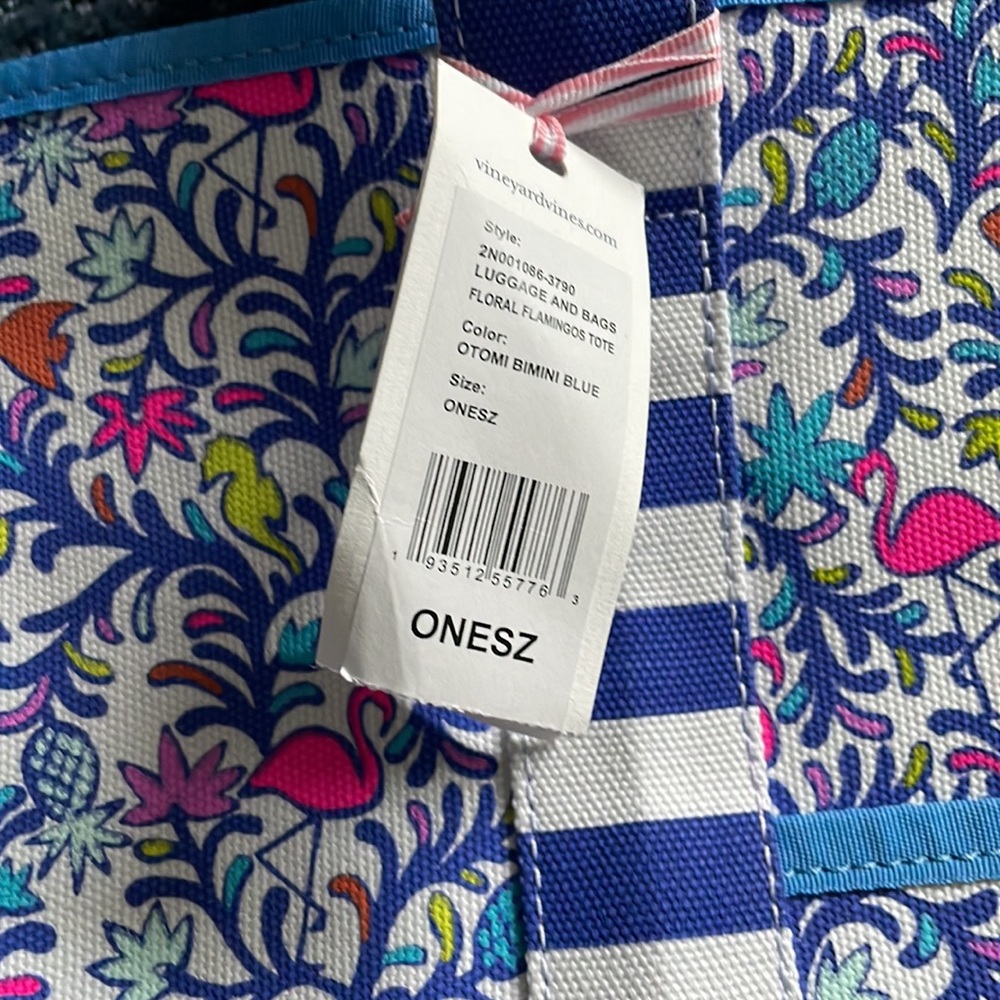 Vineyard Vines Blue White Floral Stripe Tote - Picture 3 of 6